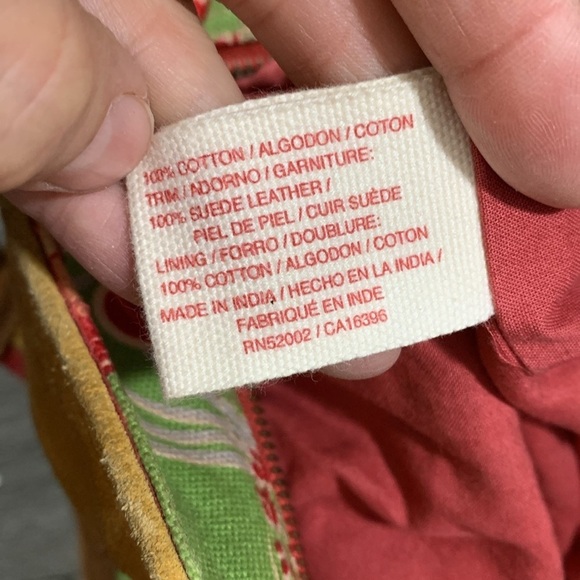 LUCKY BRAND VTG Y2K Floral Blossom Green Canvas Suede Boho Tote Handbag - Picture 12 of 13